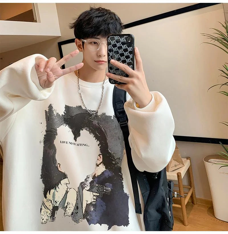 Mens Oversized Love No Watting Letter Graphic Sweatshirts 2025 Korean