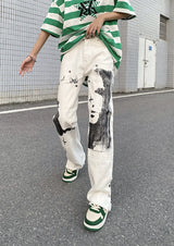 men punk denim pants y2k streetwear hip hop graffiti graphic print straight jeans pants fashion harajuku casual trousers grunge unique jeans style 3617
