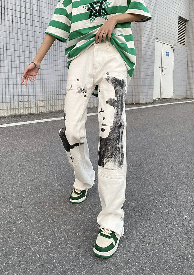 men punk denim pants y2k streetwear hip hop graffiti graphic print straight jeans pants fashion harajuku casual trousers grunge unique jeans style 3617