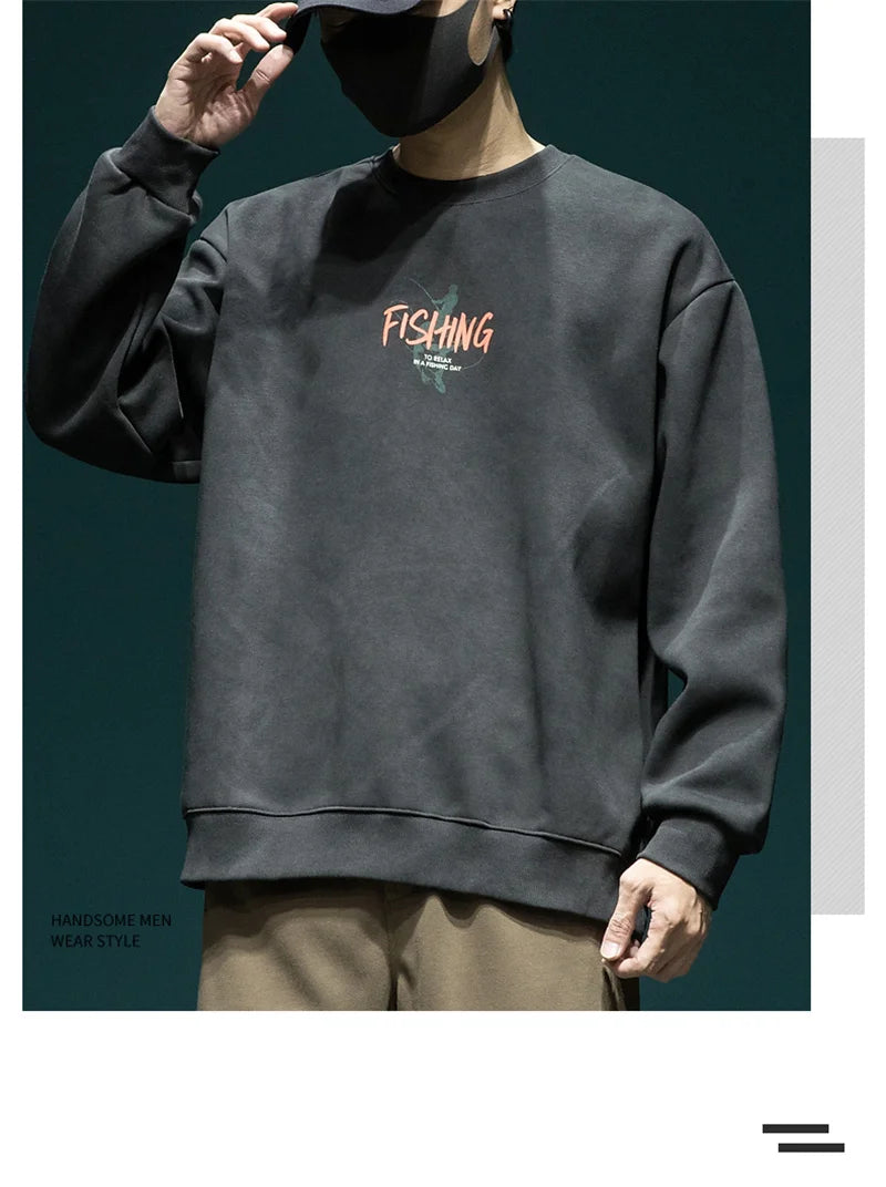 Autumn Funny Fishing Graphic Print Sweatshirts For Men High Street Let