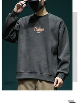 Autumn Funny Fishing Graphic Print Sweatshirts For Men High Street Let