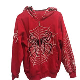 Mens Clothing Warm Harajuku Vintage Spider Web Red Graphic Hoodies Gru