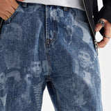 designer human printed denim jeans mens new casual zipper straight hip hop jeans streetwear baggy pants joggers graphic jeans unique joggers style 670
