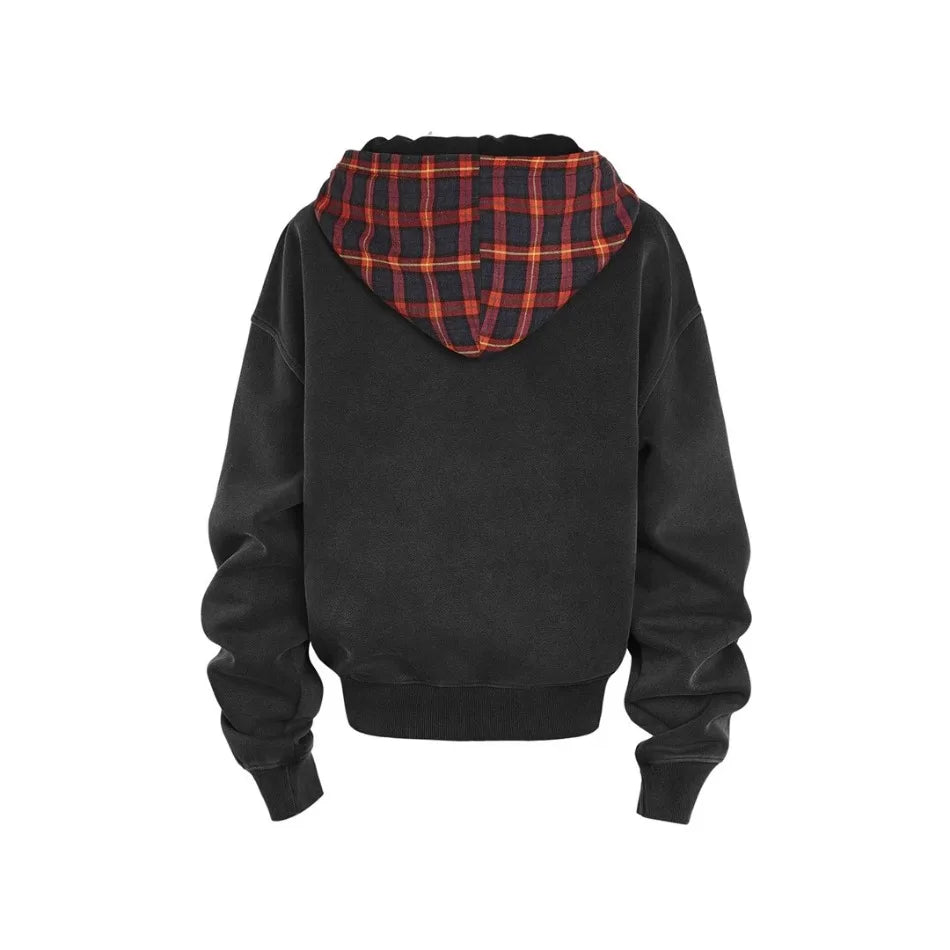 New Plaid Color Blocked Sweatshirt Jacket Mens Cotton High Street Japa