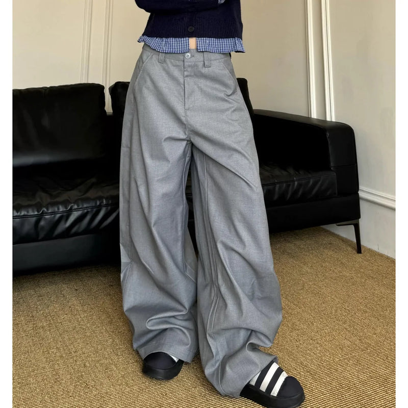 men women american streetwear fashion loose casual vibe hip hop cleanfit wide leg suit pant boyfriend harem pants trousers relaxed fit trousers