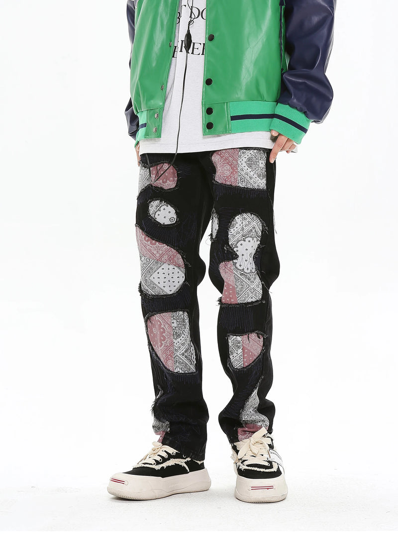 patchwork harajuku denim jeans mens zipper jeans hip hop fashion streetwear new casual straight joggers pants jeans for men unique joggers style 2469