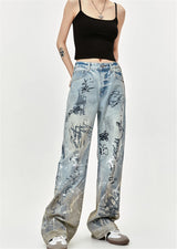 men baggy jeans graffiti printed loose straight denim pants luxury designer jeans male streetwear hip hop jeans trousers y2k unique jeans style 4531