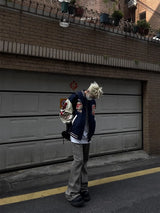 retro baseball bomber, daily drip outerwear, casual outfit