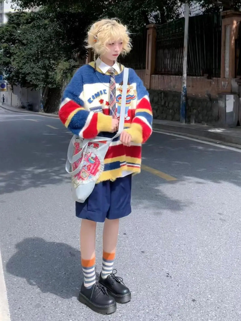 oversized flame jumper with bold print, ideal for photo-ready Y2K streetwear layering, street fashion menswear trend for seas