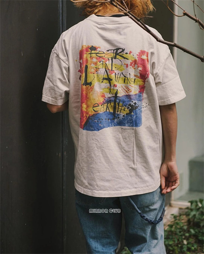 2024 Vintage 90s Joker Graffiti Print High Street Retro Casual Loose Cotton Quality T-shirt Tops Fpr Men