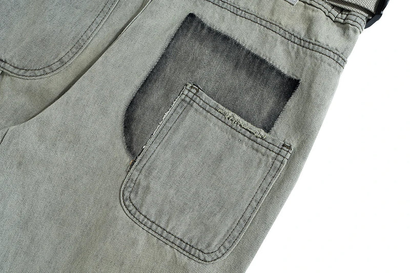 streetwear washed vintage ribbons logging jeans pants mens straight ropa hombre baggy cargos oversized loose denim overalls unique cargo style 5625