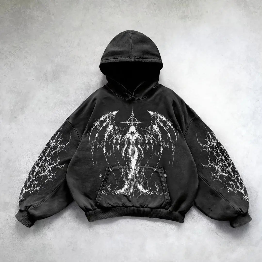 Gothic Punk Style Retro Harajuku Y2K Clothing American Hip-hop Street Anime Print Hoodie Men Trendy