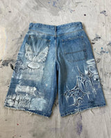 y2k american street retro graffiti anime print oversized denim shorts men shorts high waist fashion loose casual wide leg pants denim street jeans