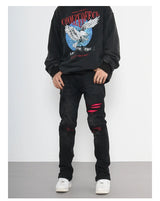 knee ripped patchwork jeans for men hip hop skinny biker taped jean trouser slim fit black denim pants fashion streetwear jogger unique joggers style 3018