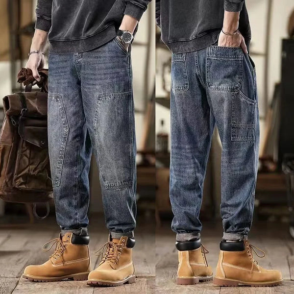 mens loose jeans classic vintage denim trousers high quality cargo pants men high street fashion men clothing spring new 2024 utility cargo pants