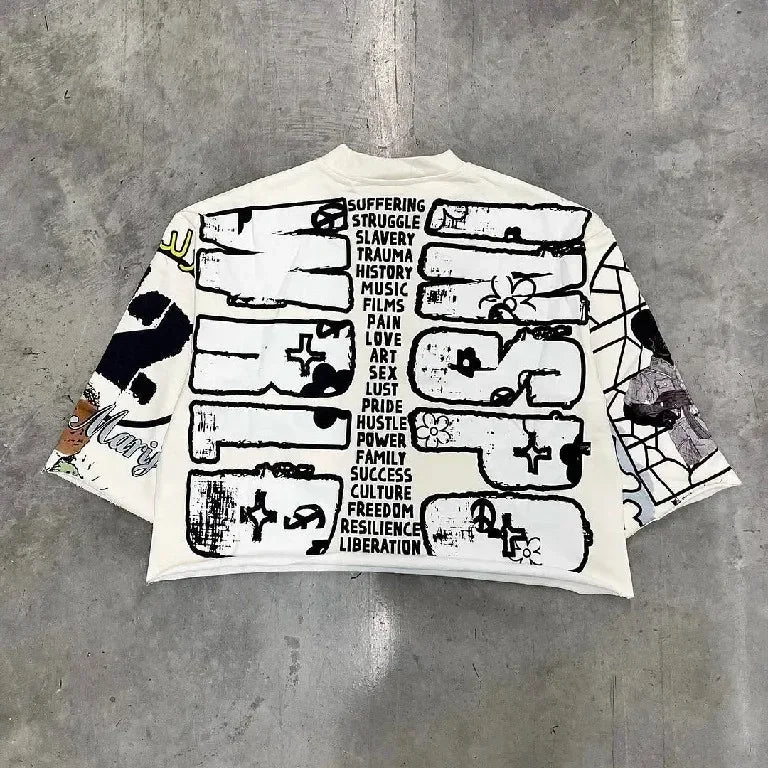 Y2k Graphic tee – Harajuku Retro Five Quarter Sleeves Graphic T Shirts Streetw
