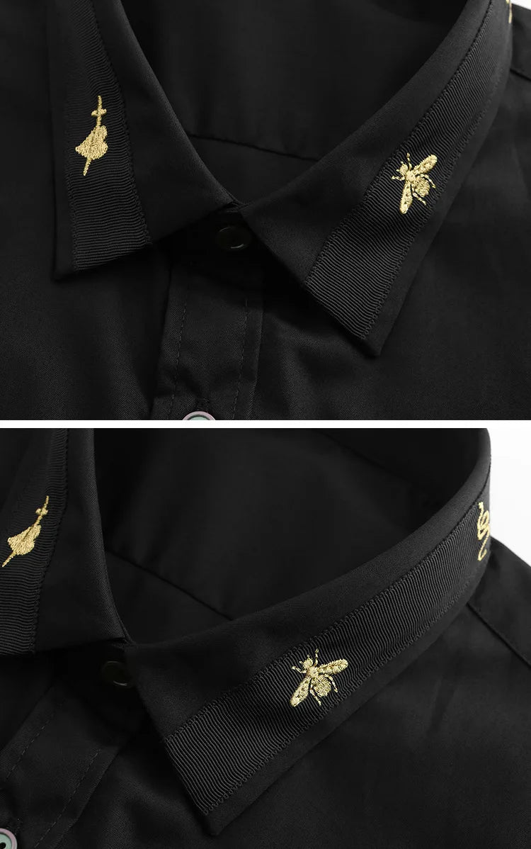 New 2022 Luxury Men Classic Embroidered bee Snake UFO Fashion Cotton Casual Shirts Shirt High Quality Short Sleeves A71