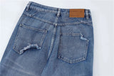 2024 ripped jeans high street straight trousers destroyed hole baggy denim pants vintage retro hip hop unique jeans style 412