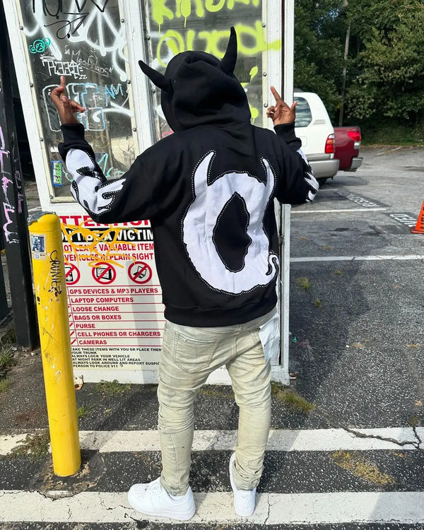 Harajuku Y2K Demon Embroidery Hoodies Women Oversized Grunge Sweatshir