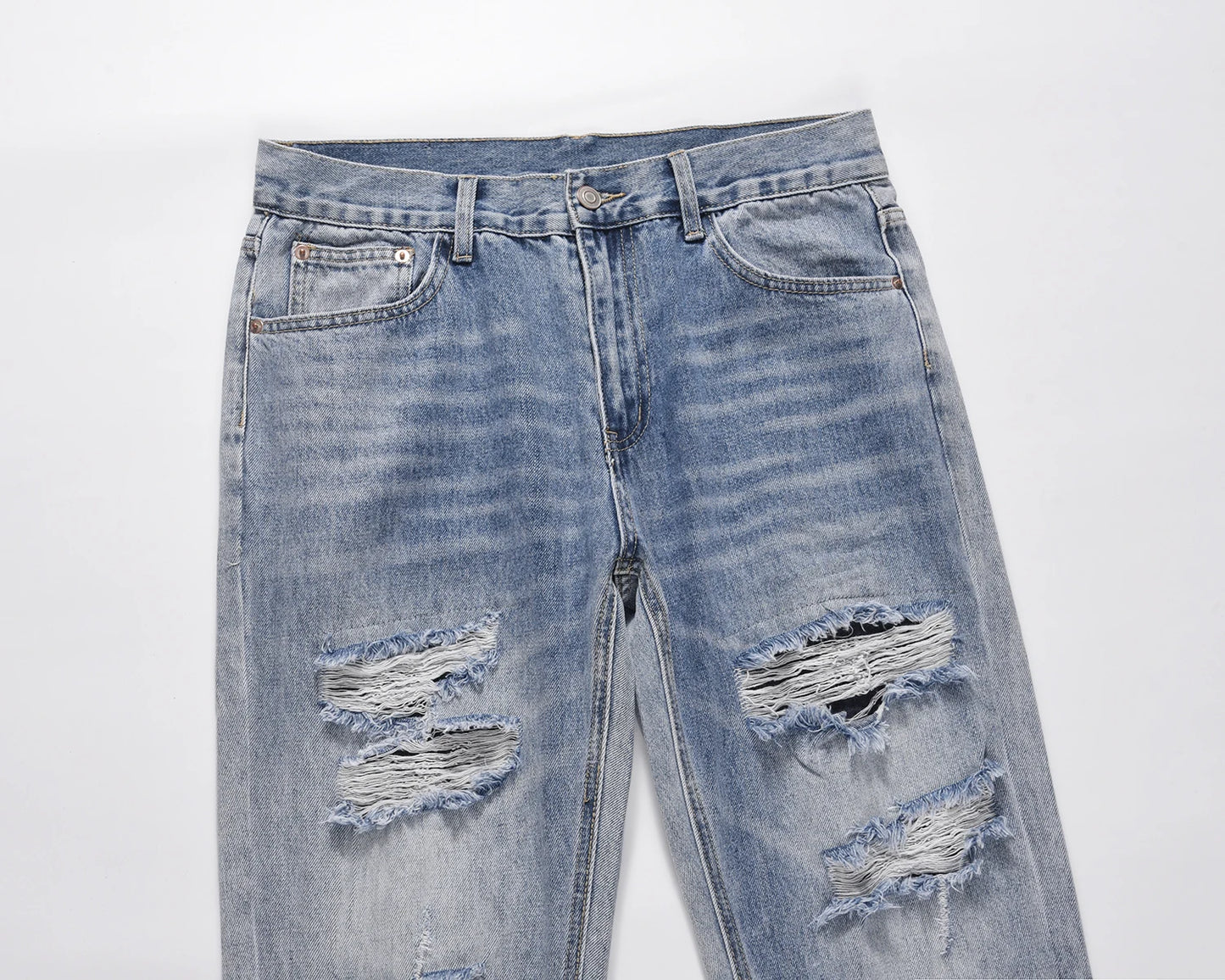 street wear washed hole destroyed skinny jeans denim hip hop blue cylinder male casual slim jeans pants ripped denim trousers unique jeans style 259
