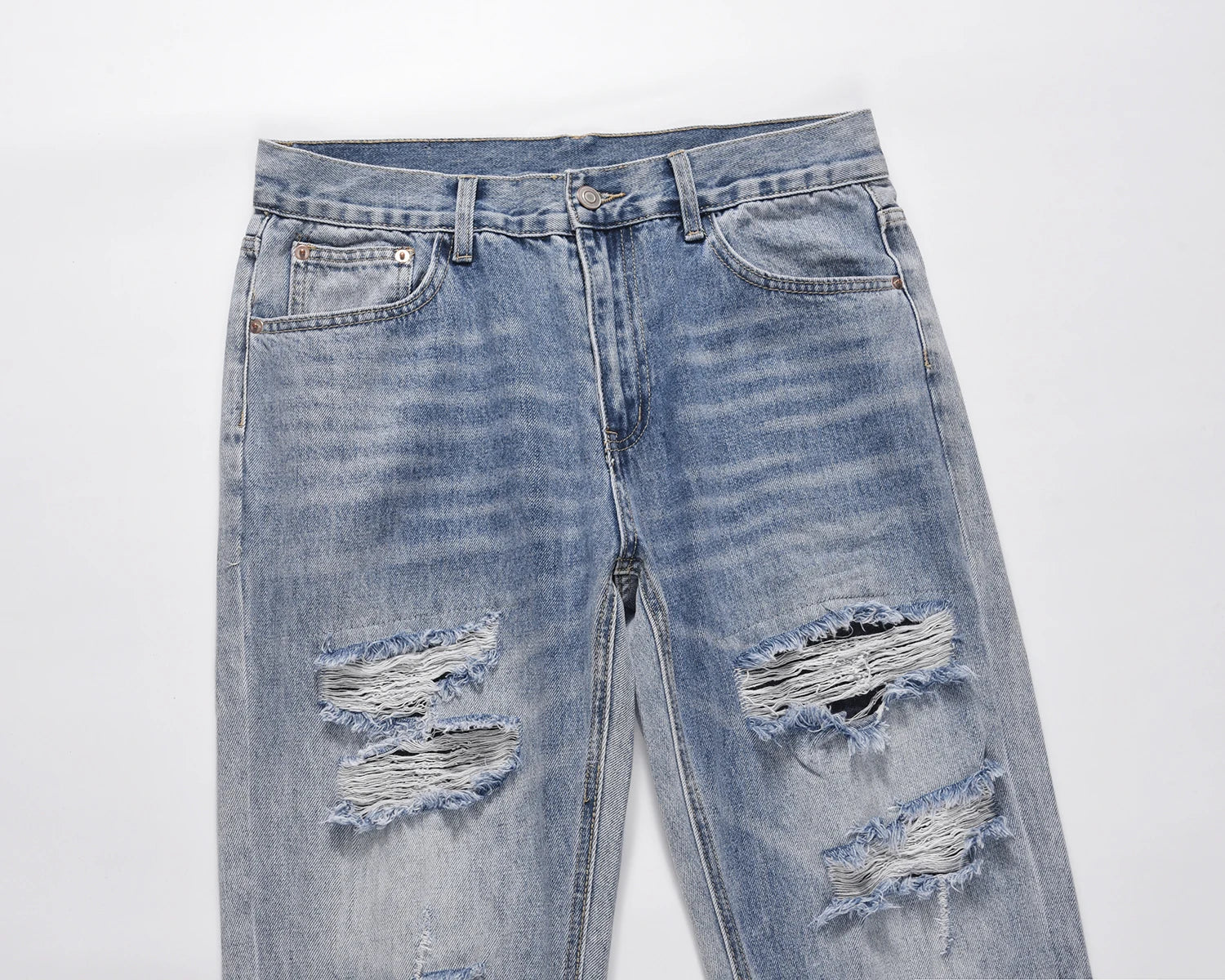 street wear washed hole destroyed skinny jeans denim hip hop blue cylinder male casual slim jeans pants ripped denim trousers unique jeans style 259