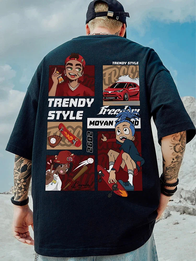 Gothic Vintage anime – Trendy Style Skateboard Boy Graphic Printed T Shirt For Men