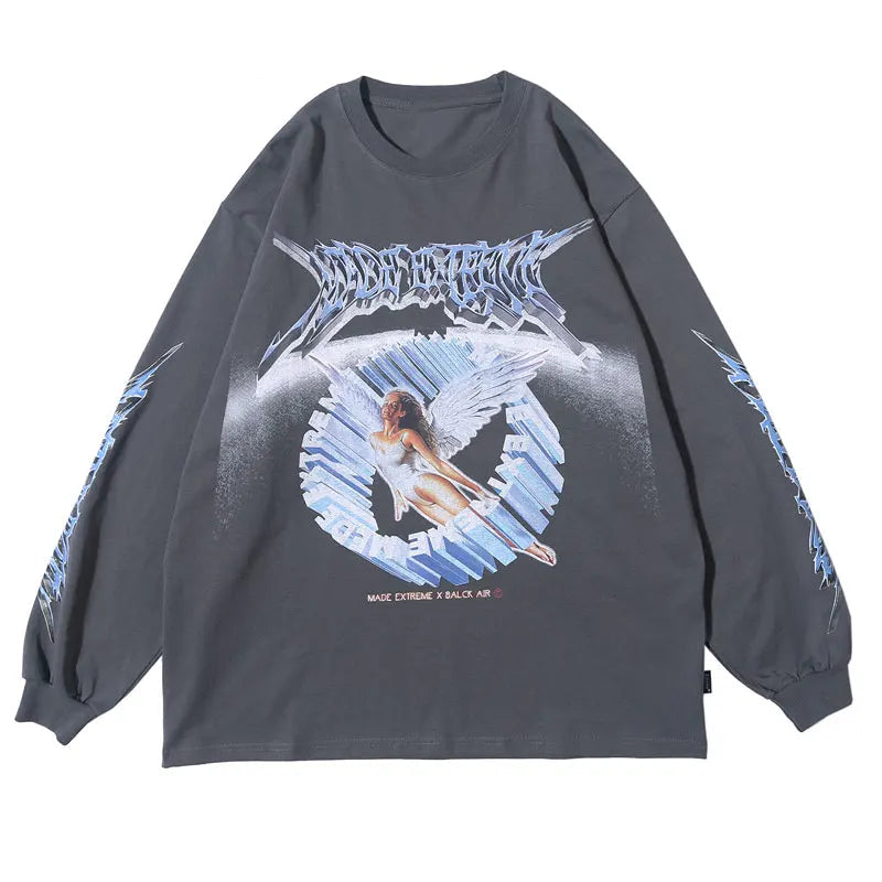 Glitchcore Fashion – Gonthwid Creative 3D Angel Print Long Sleeve Tees Shirts Str – Modern Streetwear for Everyone