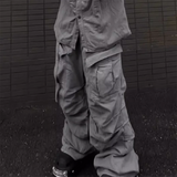 streetwear big pockets sashes pleated baggy jeans for men and women washed straight casual cargo pants oversize denim trousers utility cargo pants