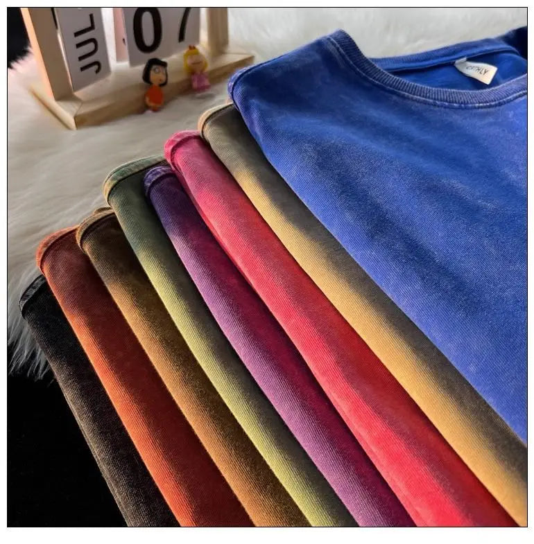 Glitchcore Aesthetic piece – Pure Cotton Heavyweight T Shirt Mens Summer American Retro W