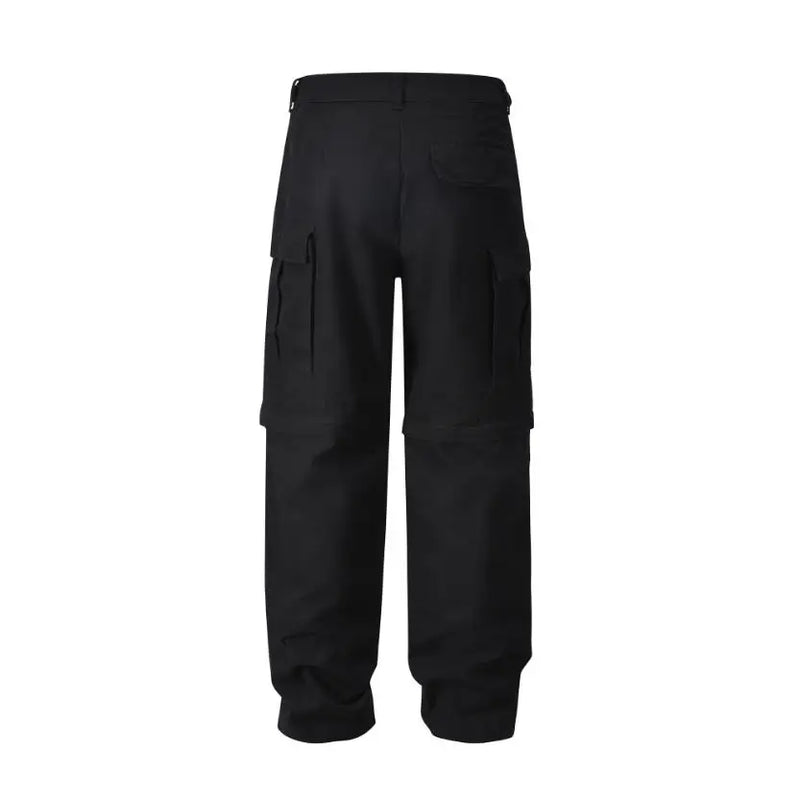 american streetwear zipper cargo straight trousers two different wearing washed detachable multi pocket mens balck tactical pant unique cargo style 1835