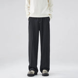 men bright line elastic waist streetwear fashion loose casual plus size straight suit pants work man business trousers relaxed fit trousers