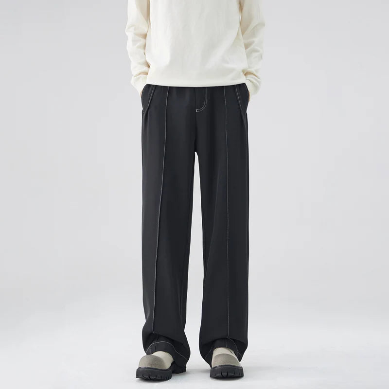 men bright line elastic waist streetwear fashion loose casual plus size straight suit pants work man business trousers relaxed fit trousers