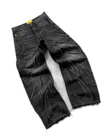 new hot selling ripped raw edge embroidered denim trousers retro harajuku baggy jeans y2k men women hip hop punk casual pants unique jeans style 842