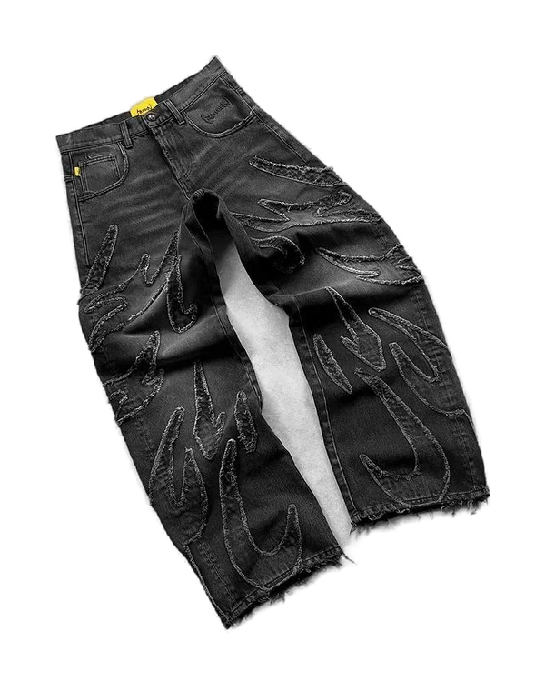 new hot selling ripped raw edge embroidered denim trousers retro harajuku baggy jeans y2k men women hip hop punk casual pants unique jeans style 842