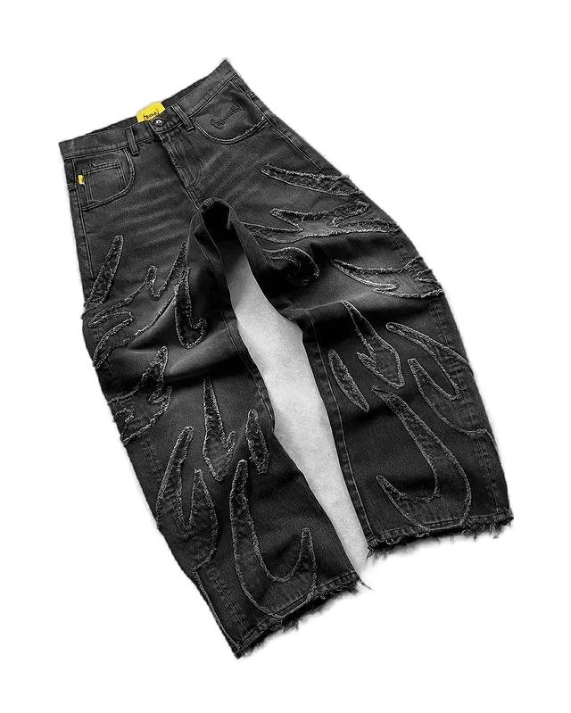 new hot selling ripped raw edge embroidered denim trousers retro harajuku baggy jeans y2k men women hip hop punk casual pants unique jeans style 842