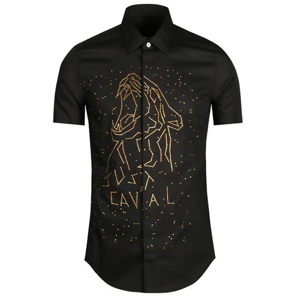 New 2021 luxury Men Classic Hot diamond Leopard Fashion Cotton Casual Shirts Shirt high quality Pocket Short sleeves S 2XL #A35