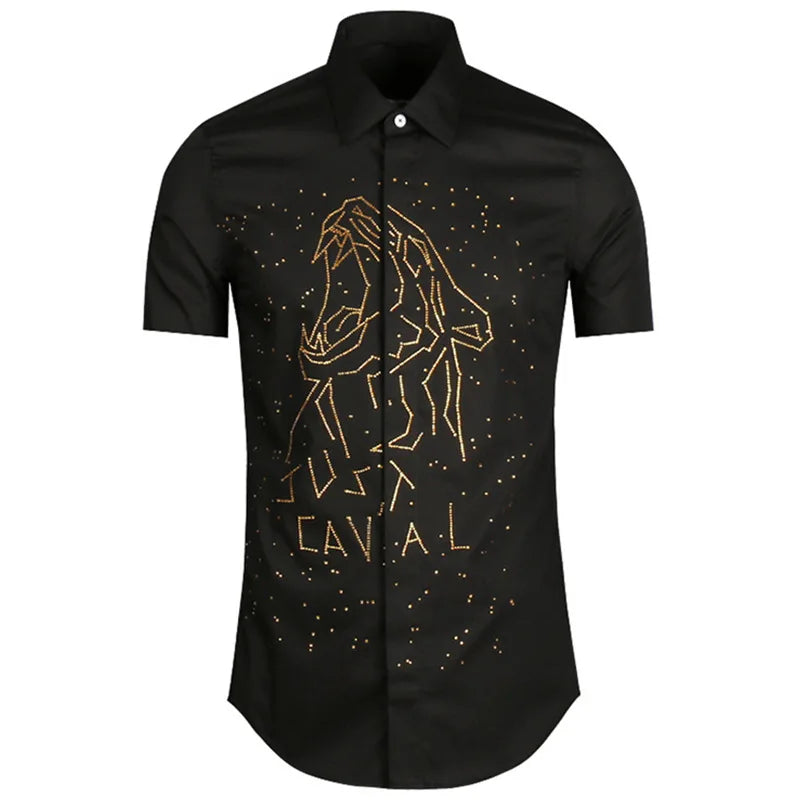 New 2021 luxury Men Classic Hot diamond Leopard Fashion Cotton Casual Shirts Shirt high quality Pocket Short sleeves S 2XL #A35