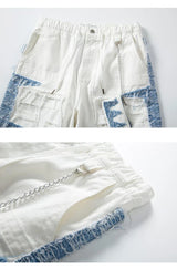 Mens High Street Denim Jean Shorts Casual Loose Destroyed Ripped Holes Loose Shorts Patchwork Hip Hop Streetwear Short Joggers