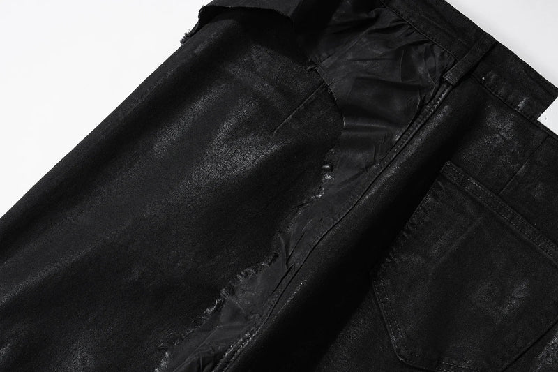 y2k streetwear wax leather strecth jeans for men and women ropa hombre baggy flare pants oversized straight denim trousers unique jeans style 4266