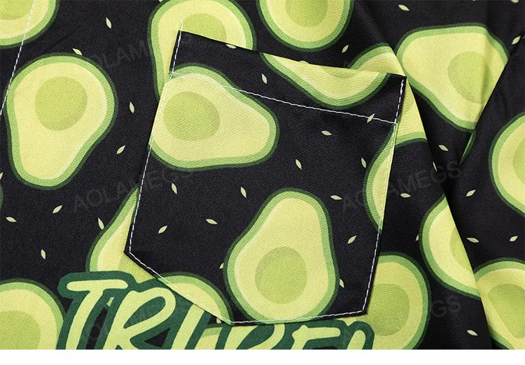 Men Summer Short Sleeved Shirt Avocado Green All Over Printed Shirt Hawaiian Beach Casual Top Fresh Interesting Loose Top Unisex