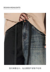 men streetwear fashion black blue splice hip hop loose casual wide leg straight baggy jeans pant cityboy jeans pants trousers unique jeans style 2637