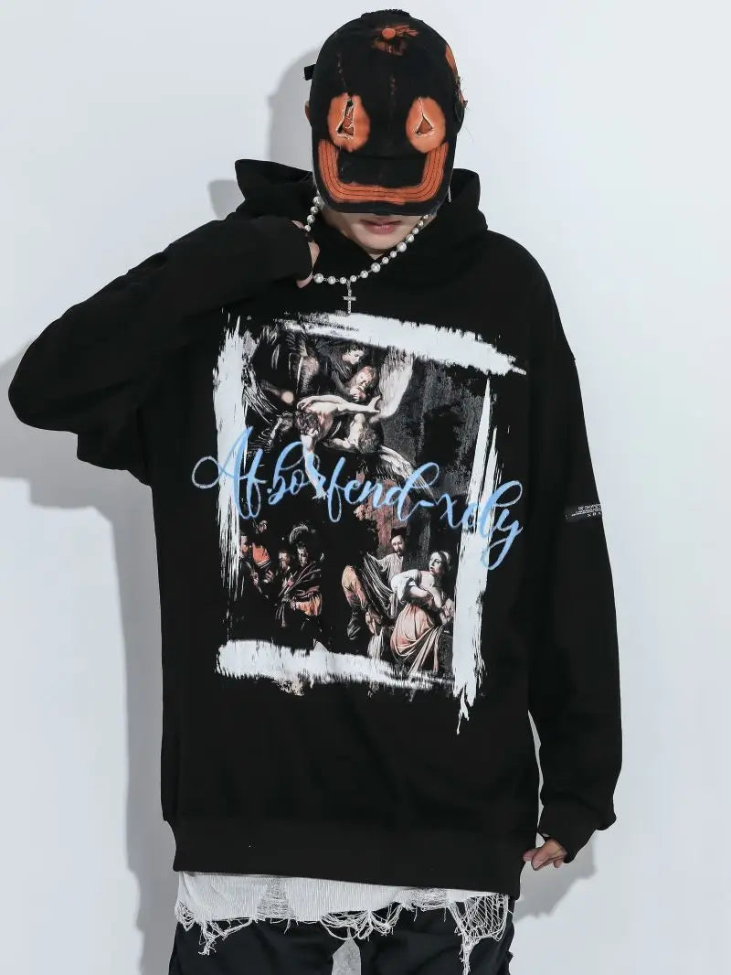glitchcore vintage anime featuring rainbowtouches hoodie men high street retro letter printing pattern hip hop harajuku women loose coat unisex superior quality