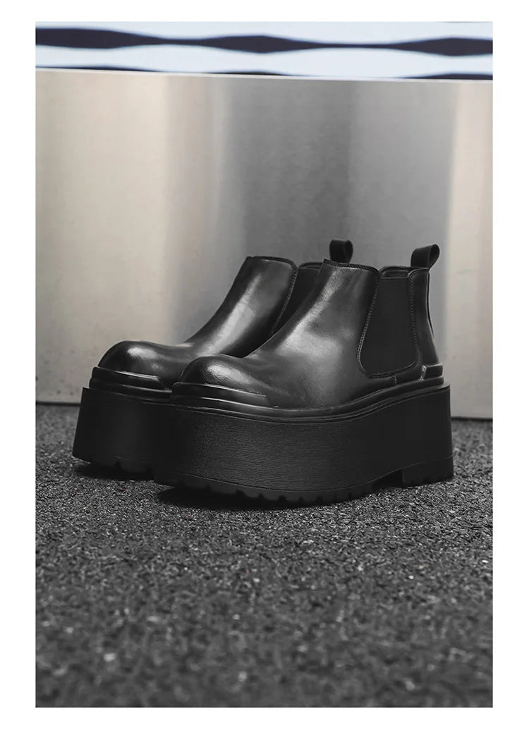 Increase Chelsea Men's Streetwear Fashion Thick Soled Platform Leather Casual Shoes Luxury Designer Boots Shoe for Men