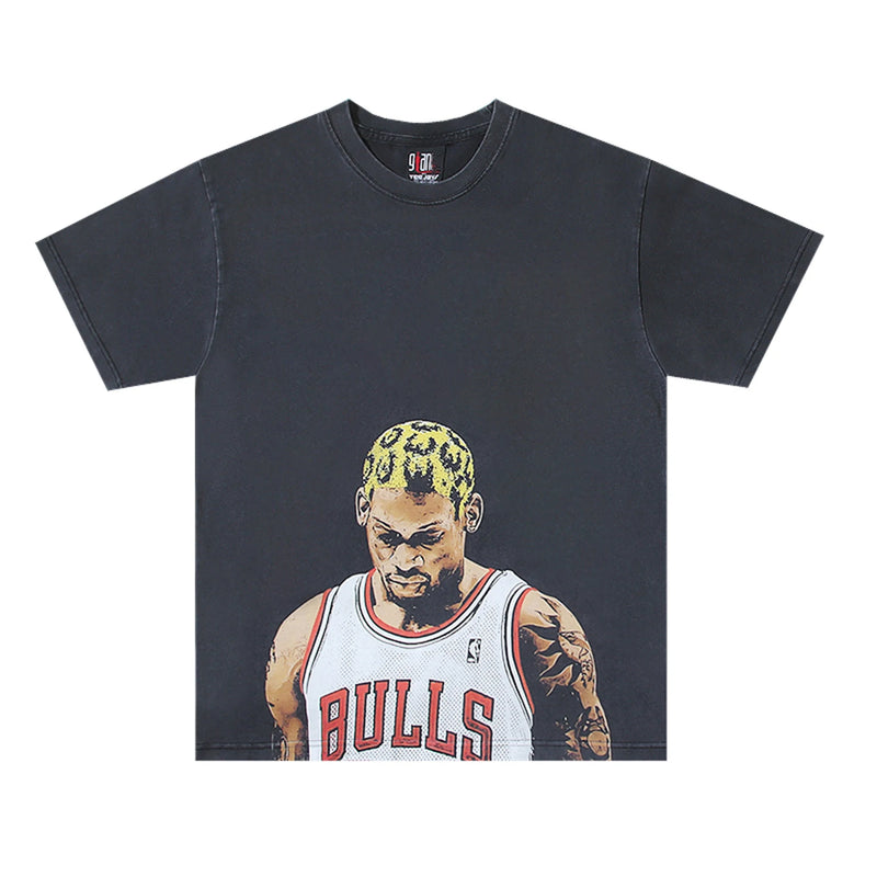 grunge graphic tee featuring rodman print vintage retro high street hip pop t shirt tops