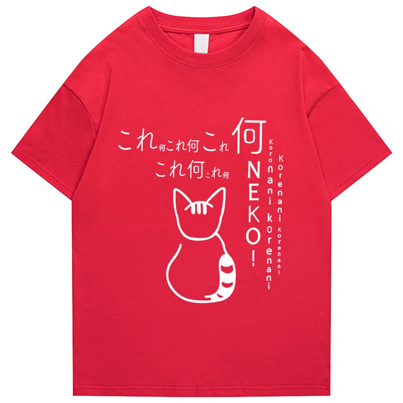 Anime Tokyo Men Tshirts Japanese Oversized Cute Cat Cartoon Print Male Casual Short Sleeve Tops Loose Summer Harajuku Tee Shirt