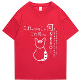 Anime Tokyo Men Tshirts Japanese Oversized Cute Cat Cartoon Print Male Casual Short Sleeve Tops Loose Summer Harajuku Tee Shirt