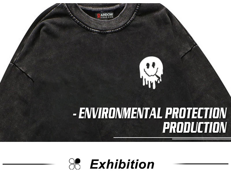 Cyberpunk Graphic Tee – Rainbowtouches Washed T Shirt Long Sleeve Vintage – Modern Streetwear for Everyone