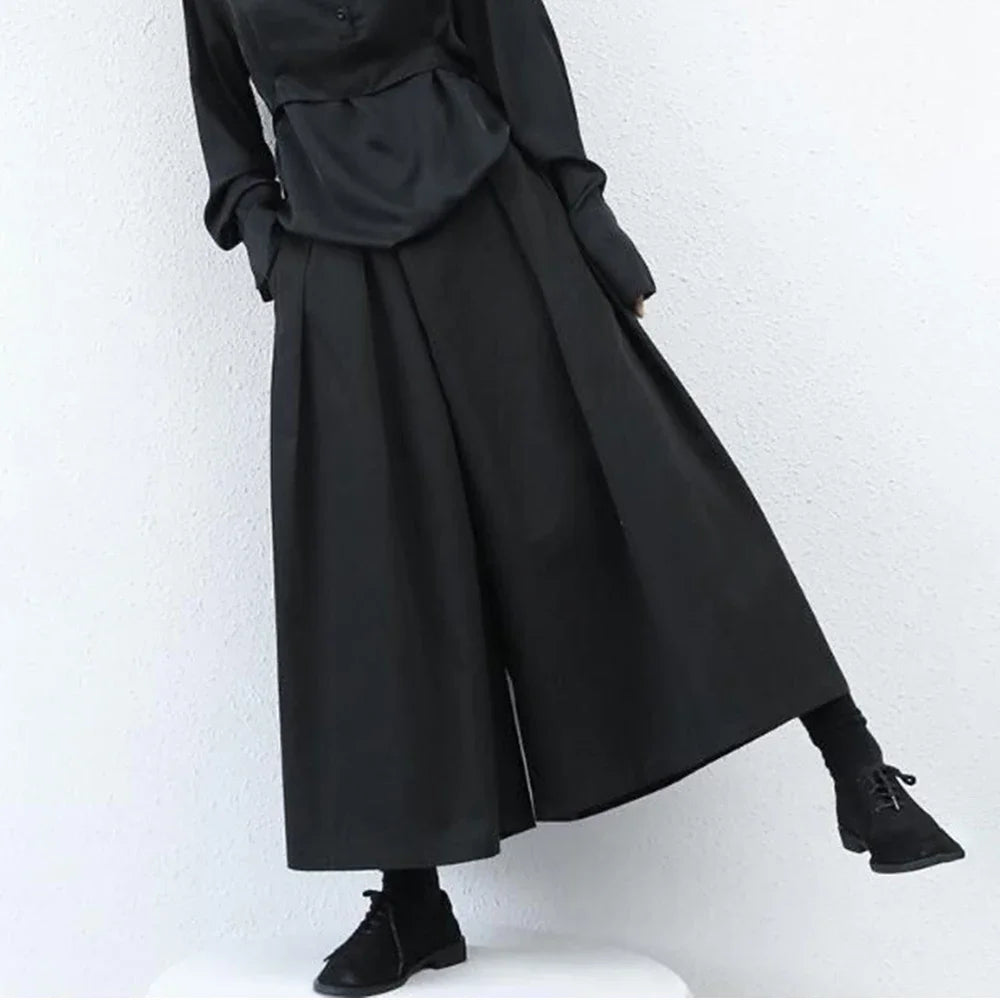 dark gothic style loose casual 7 point hakama pants wide leg pants 2024 new genderless large size design samurai pants unisex relaxed fit trousers