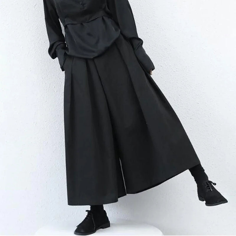 dark gothic style loose casual 7 point hakama pants wide leg pants 2024 new genderless large size design samurai pants unisex relaxed fit trousers