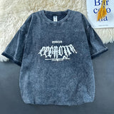 Gothic Melting smiley – Washed T Shirt Men Gothic Style Printed T Shirt Large Size L